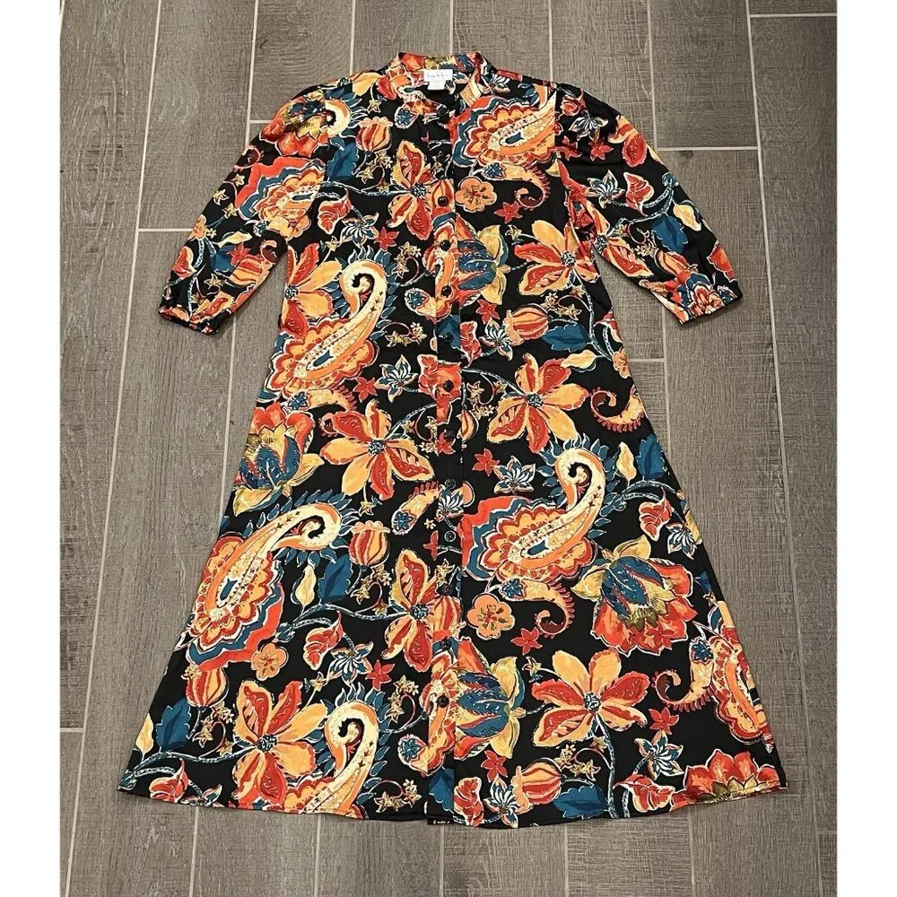 Nicole Miller Women’s Dress Size 8 Floral paisley Button 3/4 Sleeve - Picture 1 of 12